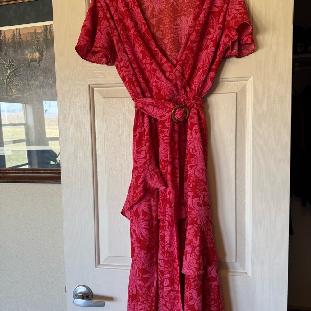 Red Floral Wrap Dress